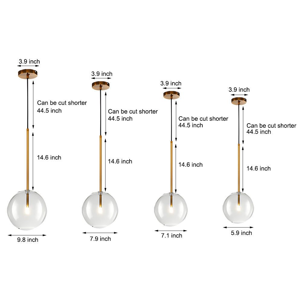 1-Light Modern Clear Glass Globe Pendant Light Hanging Fixture