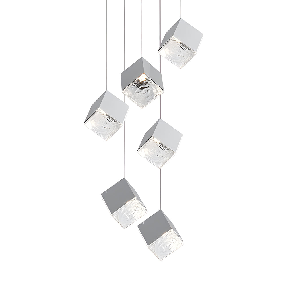 Taavita 1/3/6/9-Light Multi Glass Ice Cube Metallic Staircase Chandelier in Gold/Chrome