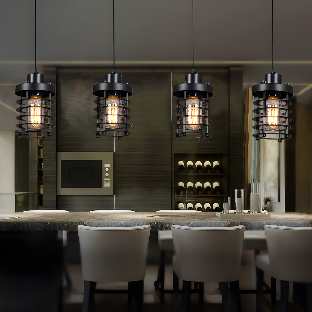 Taavita 1-Light Retro Industrial Aged Metallic Cage Kitchen Pendant Lighting Hanging Lamp
