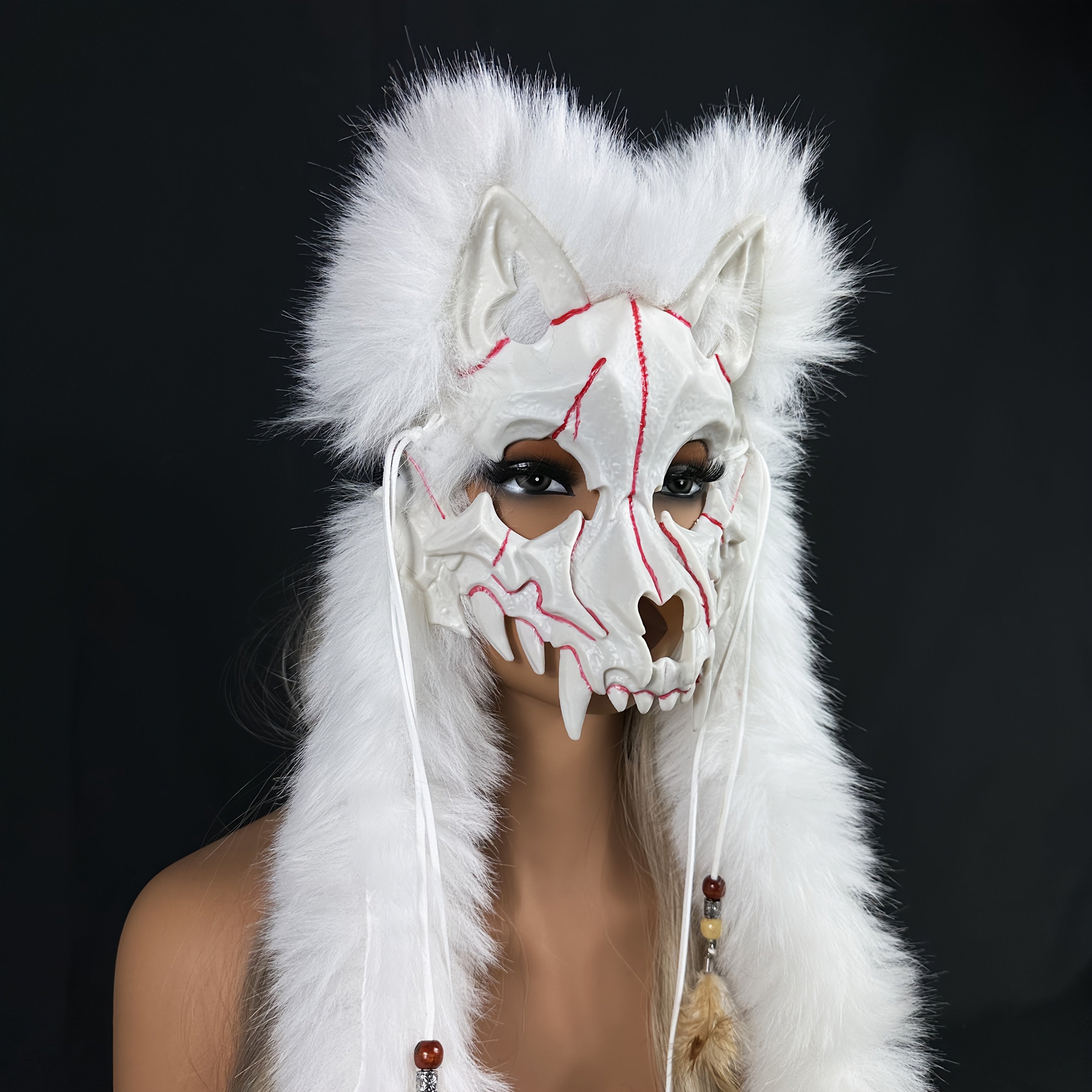 Viking Warrior Werewolf Halloween Mask with Realistic Faux Fur Headpiece