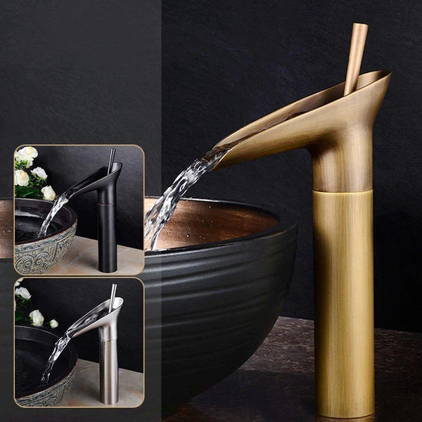 Valloren — Vintage Brass Waterfall Bathroom Faucet with Smooth Flow