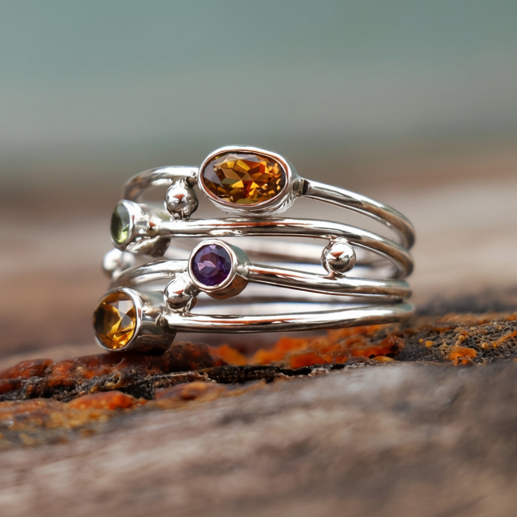 Customizable Silver Birthstone Wrap Ring with Zircon Accents
