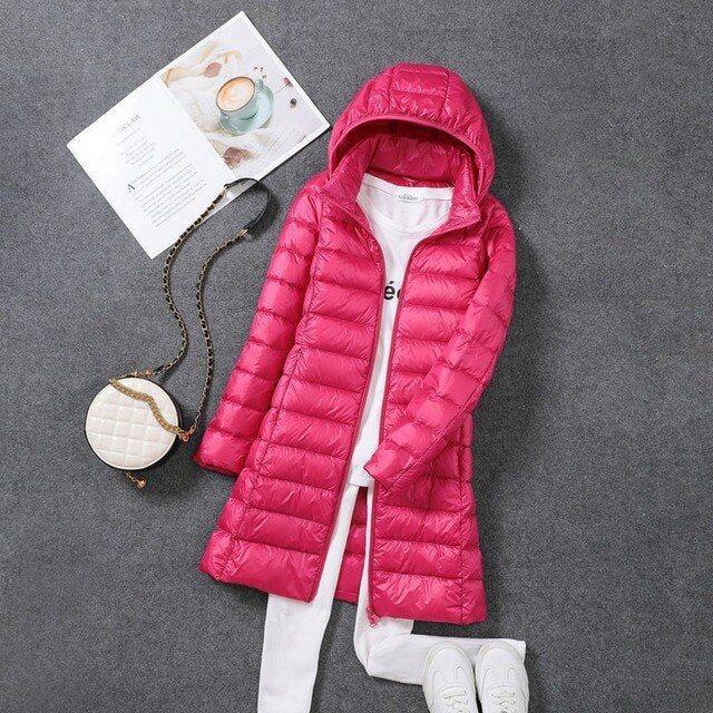 Women’s Long Packable Puffer Coat | Ultra-Lightweight Nylon | Extended Fit for Warmth | Travel Friendly