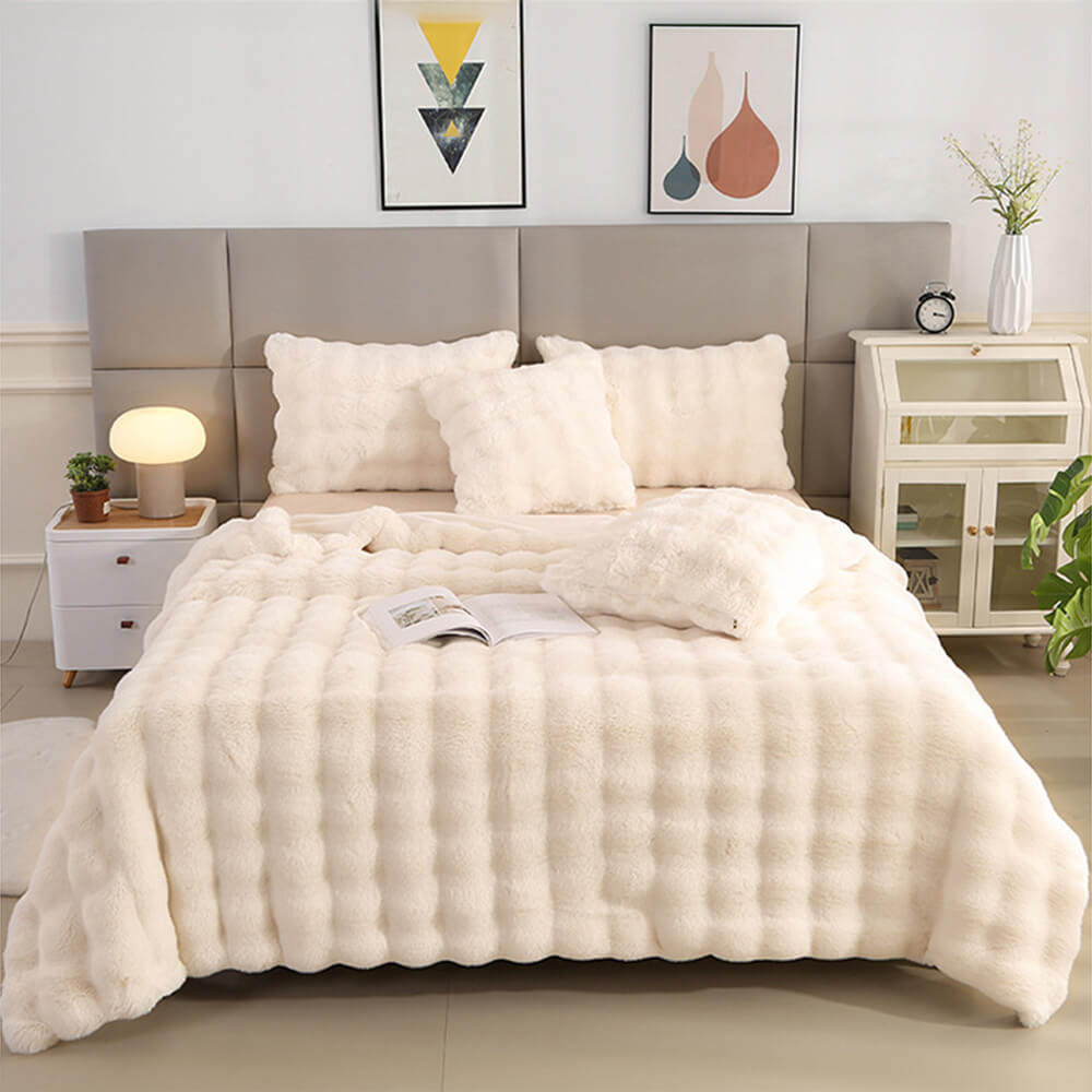 Faux Rabbit Fur Blanket | Double-Layer Plush | Extra Thick Warmth | Hypoallergenic