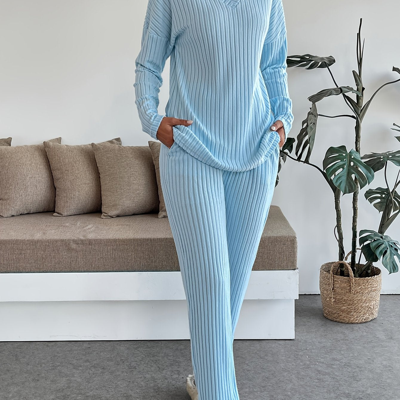 Lounge Set | Ribbed Knit | All-Day Comfort | Polyester
