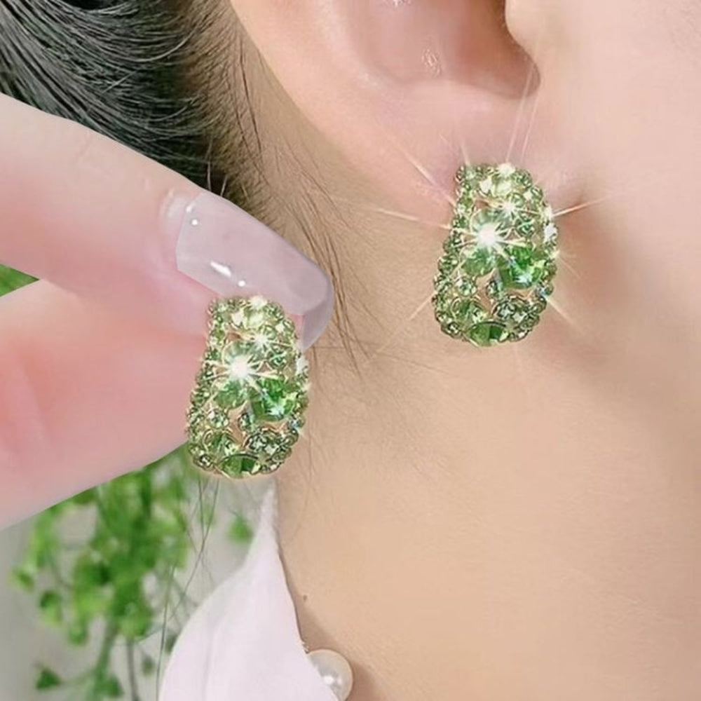 Radiant Silver Hoop Earrings with Sparkling Gemstone Finish