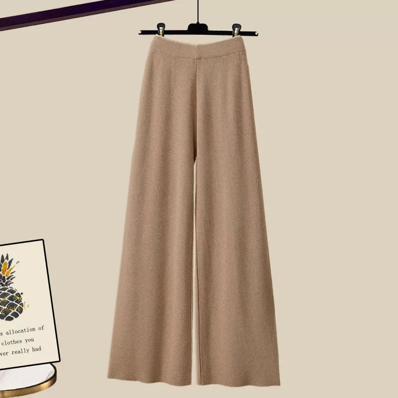 Women’s Three-Piece Comfort Set | Asymmetrical Knit & Wide-Leg Trousers | Soft Stretch Fabric | Versatile Styling