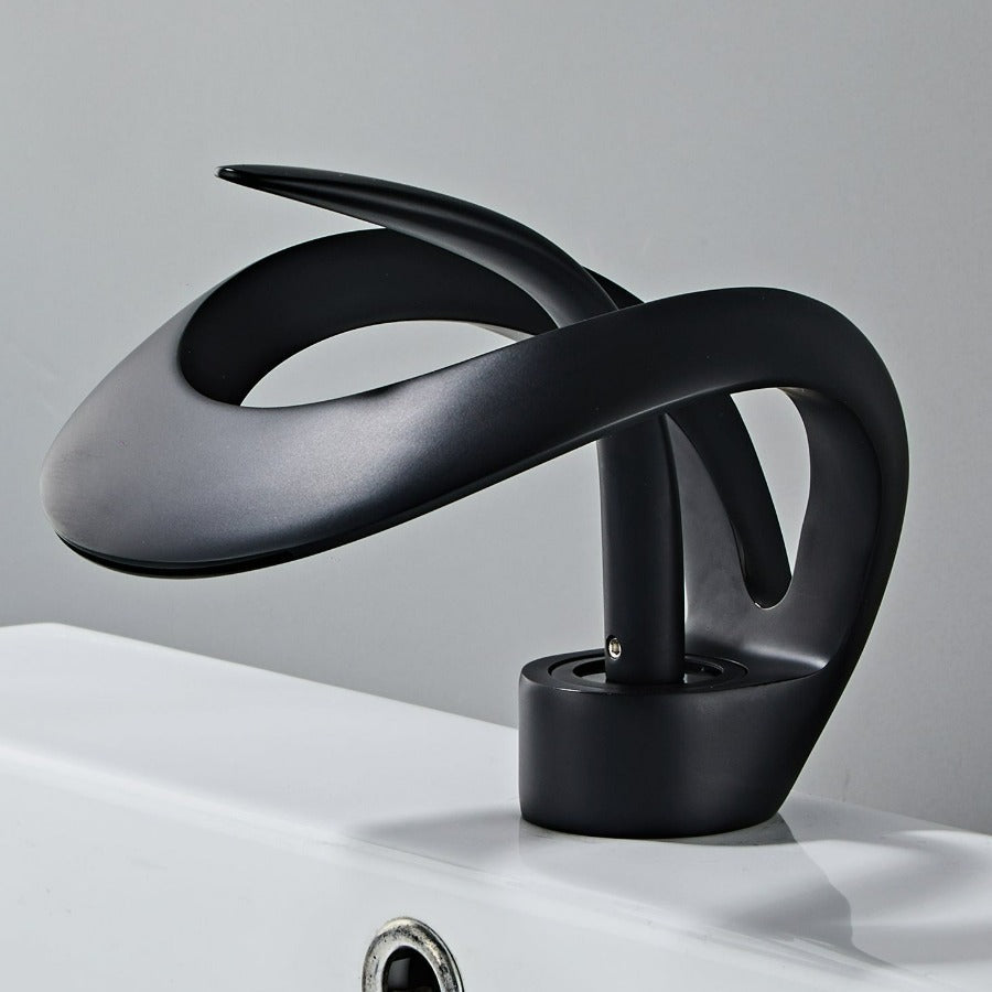 Bathroom Faucet | Waterfall Spout & Curved Loop Design | Solid Brass & Brushed Gold Finish | Easy Single-Handle Control