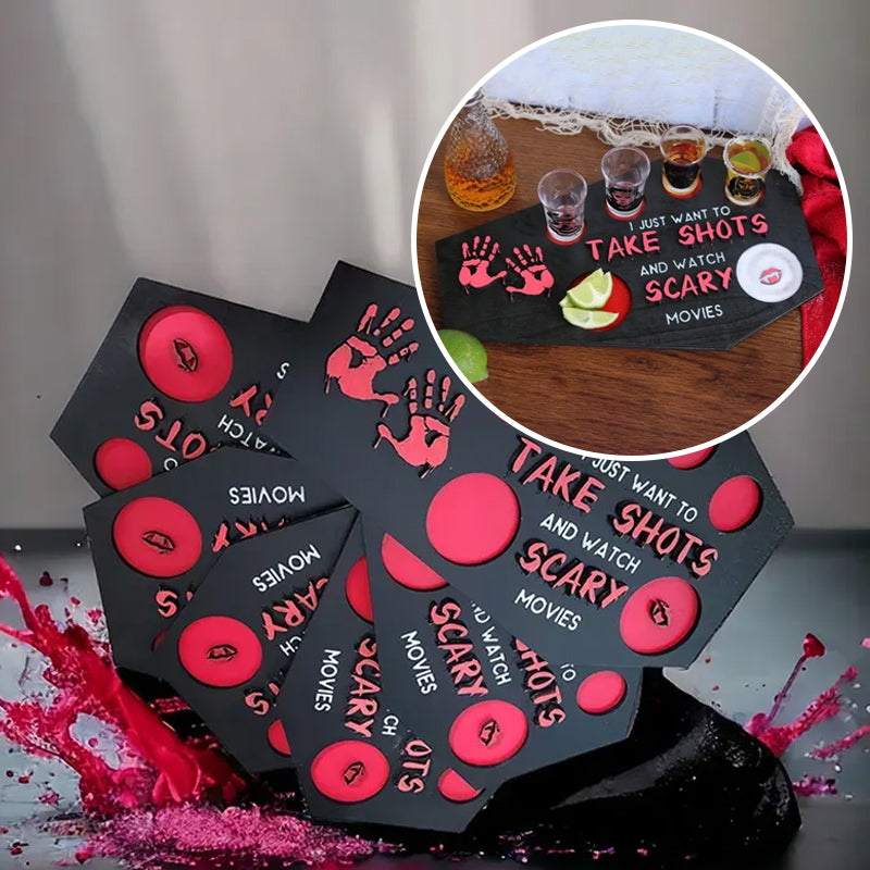 Coffin-Shaped Wooden Shot Glass Tray for Halloween Parties