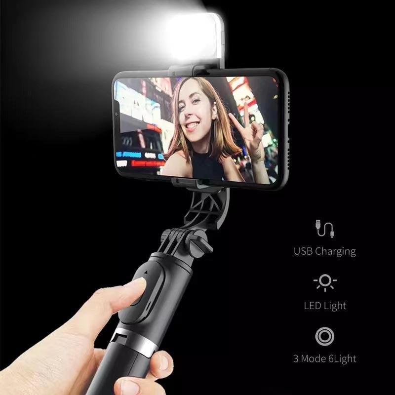 Wireless Bluetooth Selfie Stick with 6 Functions and Built-in Light