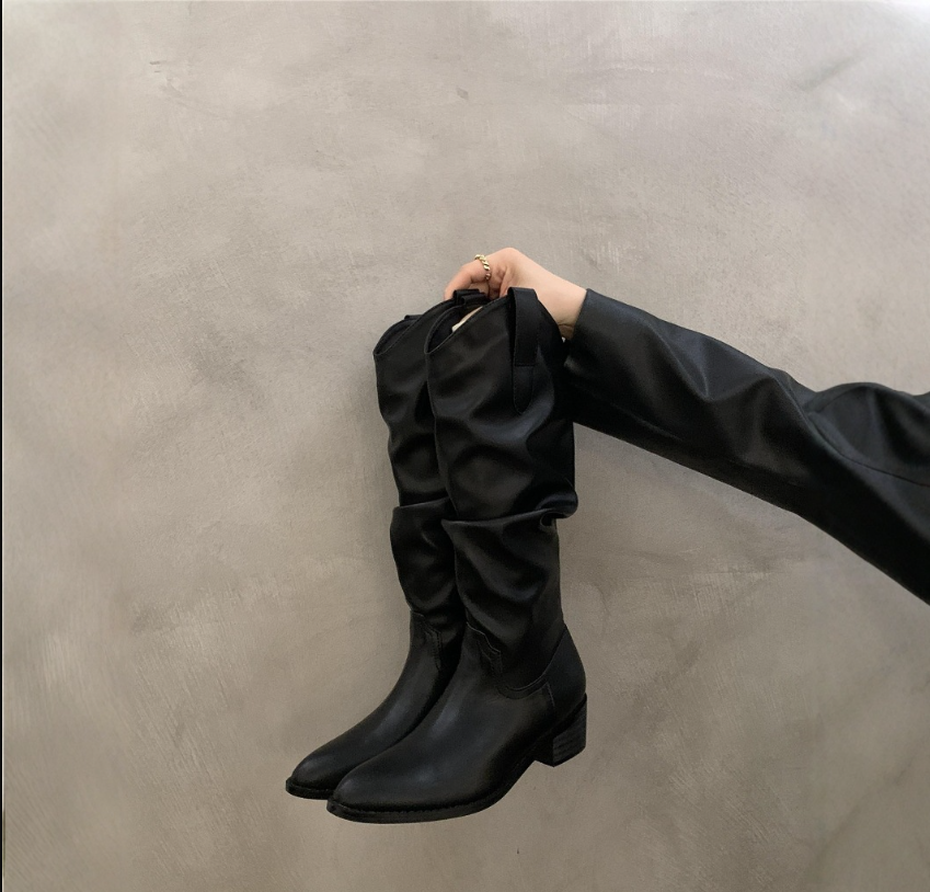 Women’s Knee-High Boots | Vintage Suede with Ruffle Details | Block Heel & Almond Toe | Comfortable Fit