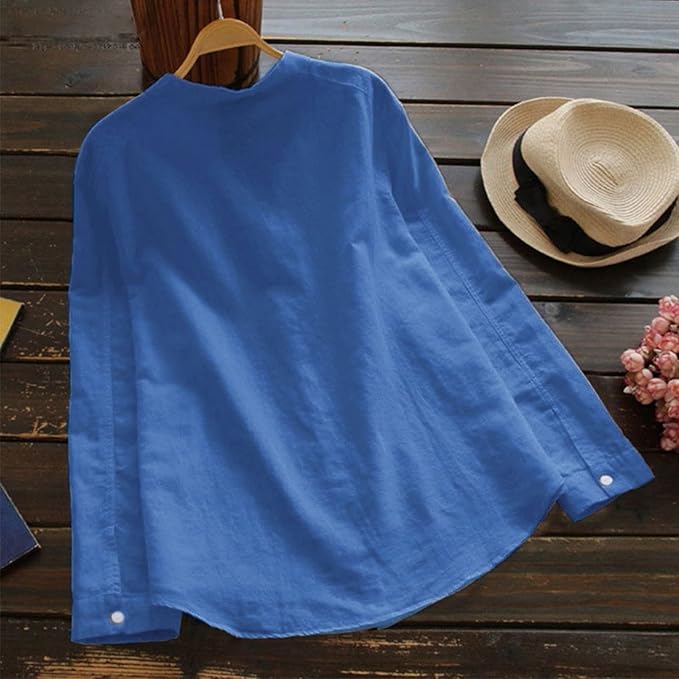 Women’s Long-Sleeve Linen Blouse | Classic Button-Front Design | Breathable High-Quality Linen | Comfortable Fit