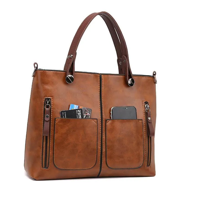 Leather Tote Handbag | Scratch-Resistant Genuine Leather | Removable Shoulder Strap | Durable Design