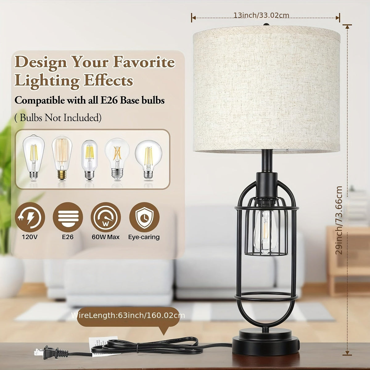 Rustic Charm Table Lamps Duo - 29" Tall with USB Charging