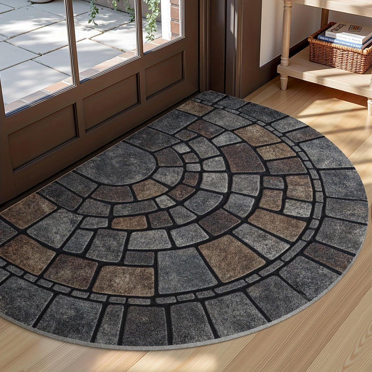 Elegant Round Mosaic Welcome Mat for Indoor and Outdoor Spaces