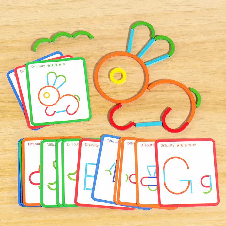 Construction Set with Task Cards - Wooden Sticks and Rings