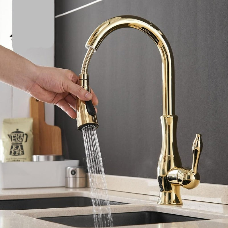 Retractable Pull-Out Kitchen Faucet | Brushed Nickel Finish | Single Lever Control | Durable Corrosion-Resistant Design