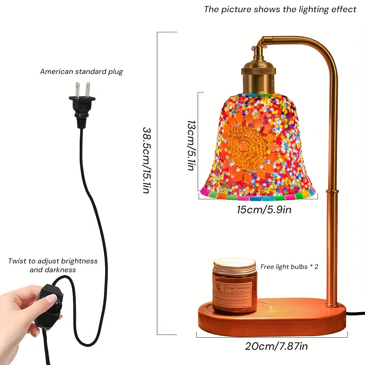 Artisan Mosaic Candlelight Lamp – Adjustable Glass Table Light