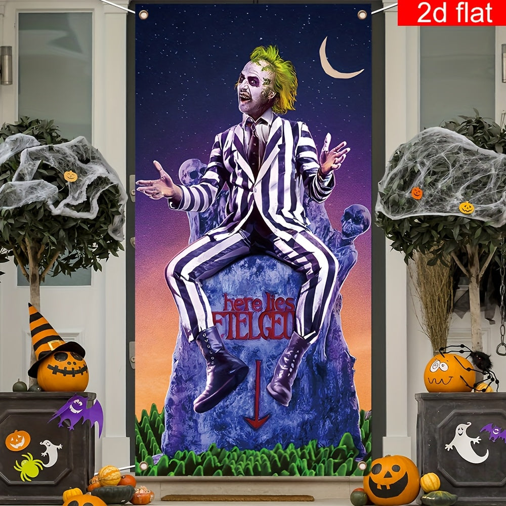 Gothic Clown Halloween Door Banner – Durable Polyester Front Porch Decor