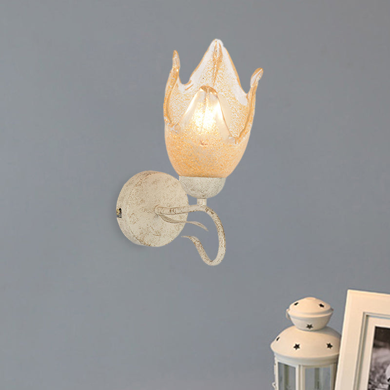 White Floral Wall Sconce Light Traditionalism Frosted Glass 1 Head Living Room Wall Lighting Clearhalo 'Wall Lamps & Sconces' 'Wall Lights' Lighting' 813869