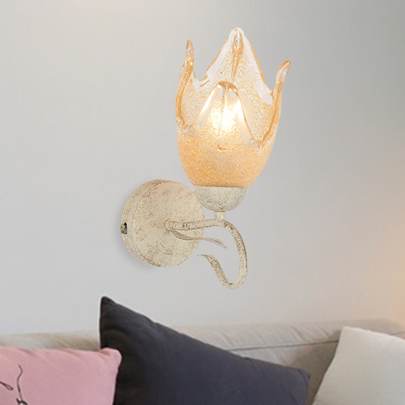 Taavita White Floral Wall Sconce Light Traditional Frosted Glass 1 Head Living Room Wall Lighting