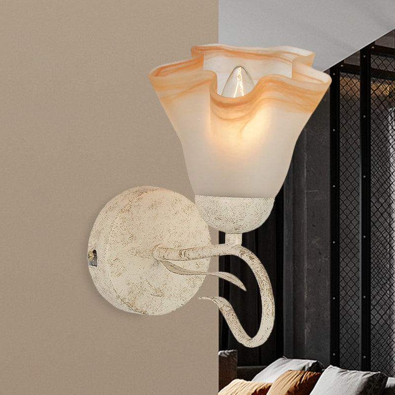 White Floral Wall Sconce Light Traditionalism Frosted Glass 1 Head Living Room Wall Lighting Clearhalo 'Wall Lamps & Sconces' 'Wall Lights' Lighting' 813872
