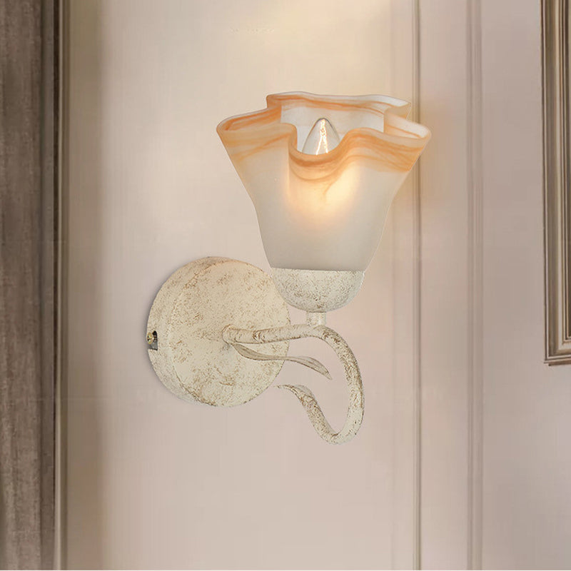 Taavita White Floral Wall Sconce Light Traditional Frosted Glass 1 Head Living Room Wall Lighting