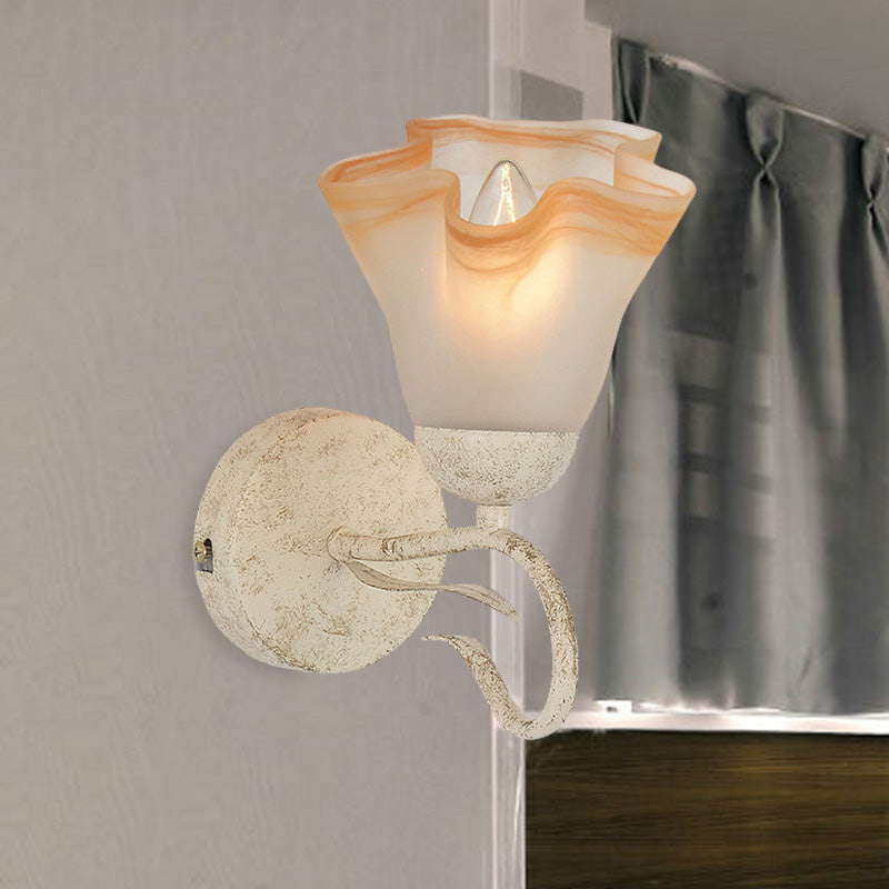 Taavita White Floral Wall Sconce Light Traditional Frosted Glass 1 Head Living Room Wall Lighting