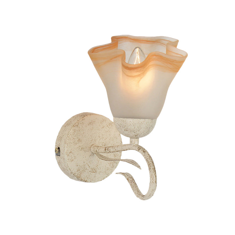 Taavita White Floral Wall Sconce Light Traditional Frosted Glass 1 Head Living Room Wall Lighting