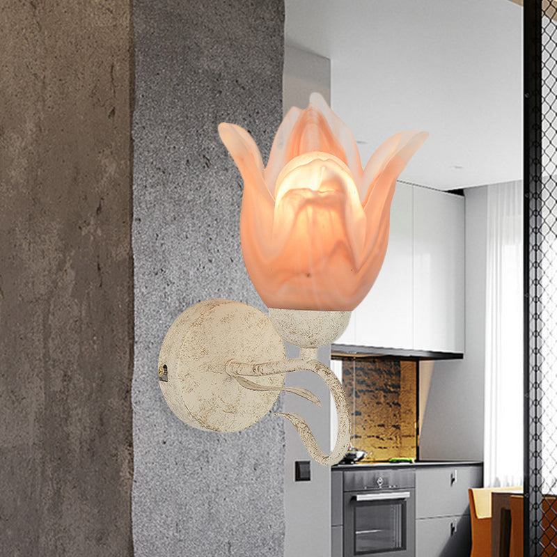 Taavita White Floral Wall Sconce Light Traditional Frosted Glass 1 Head Living Room Wall Lighting