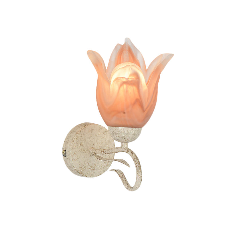 Taavita White Floral Wall Sconce Light Traditional Frosted Glass 1 Head Living Room Wall Lighting