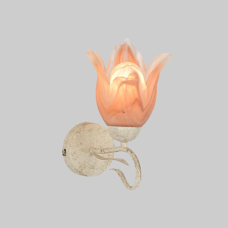 Taavita White Floral Wall Sconce Light Traditional Frosted Glass 1 Head Living Room Wall Lighting