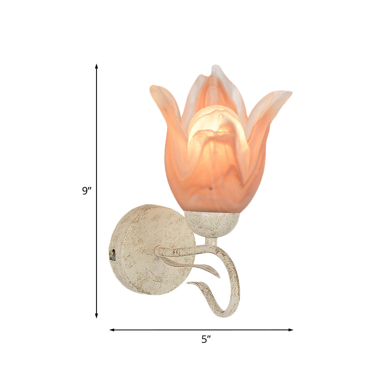 Taavita White Floral Wall Sconce Light Traditional Frosted Glass 1 Head Living Room Wall Lighting