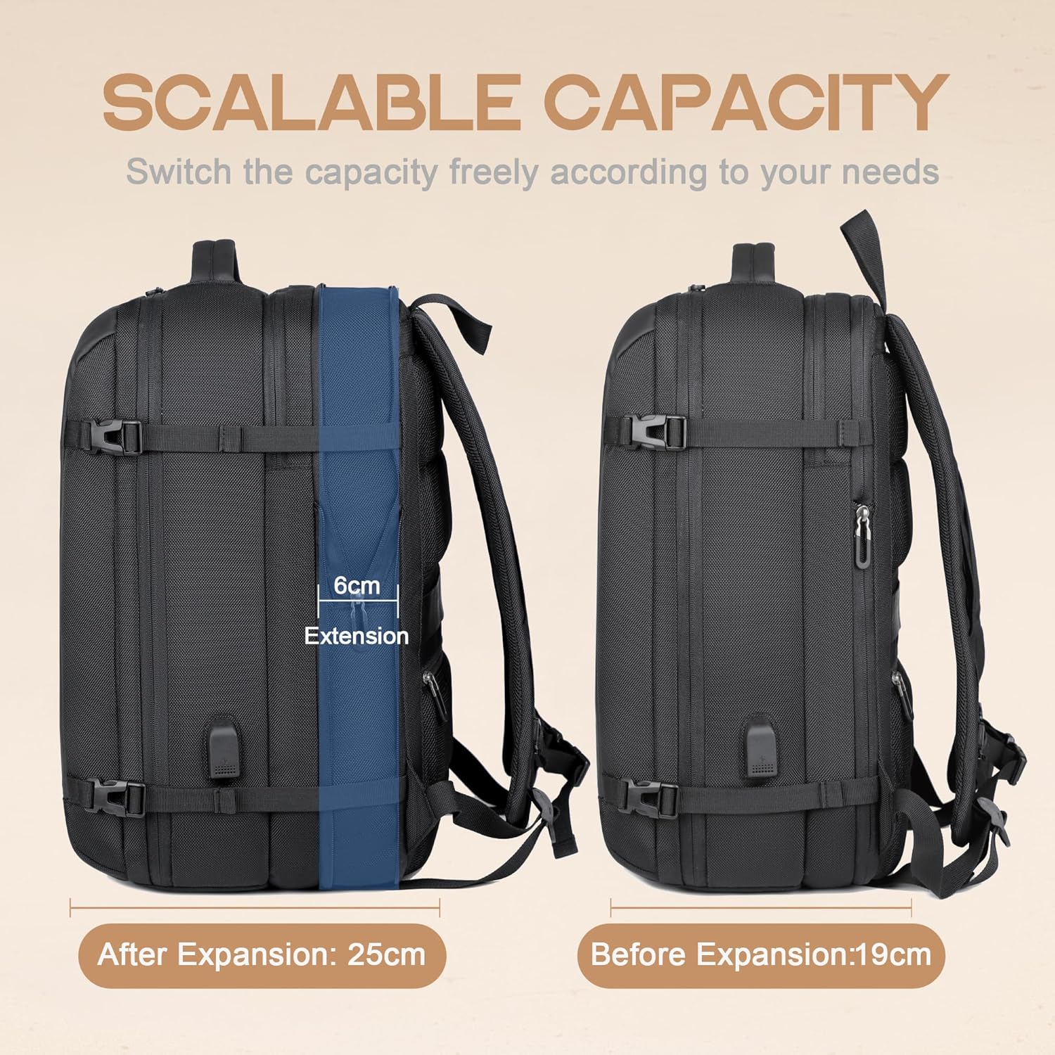 40L Versatile Waterproof Travel Backpack with USB Charging