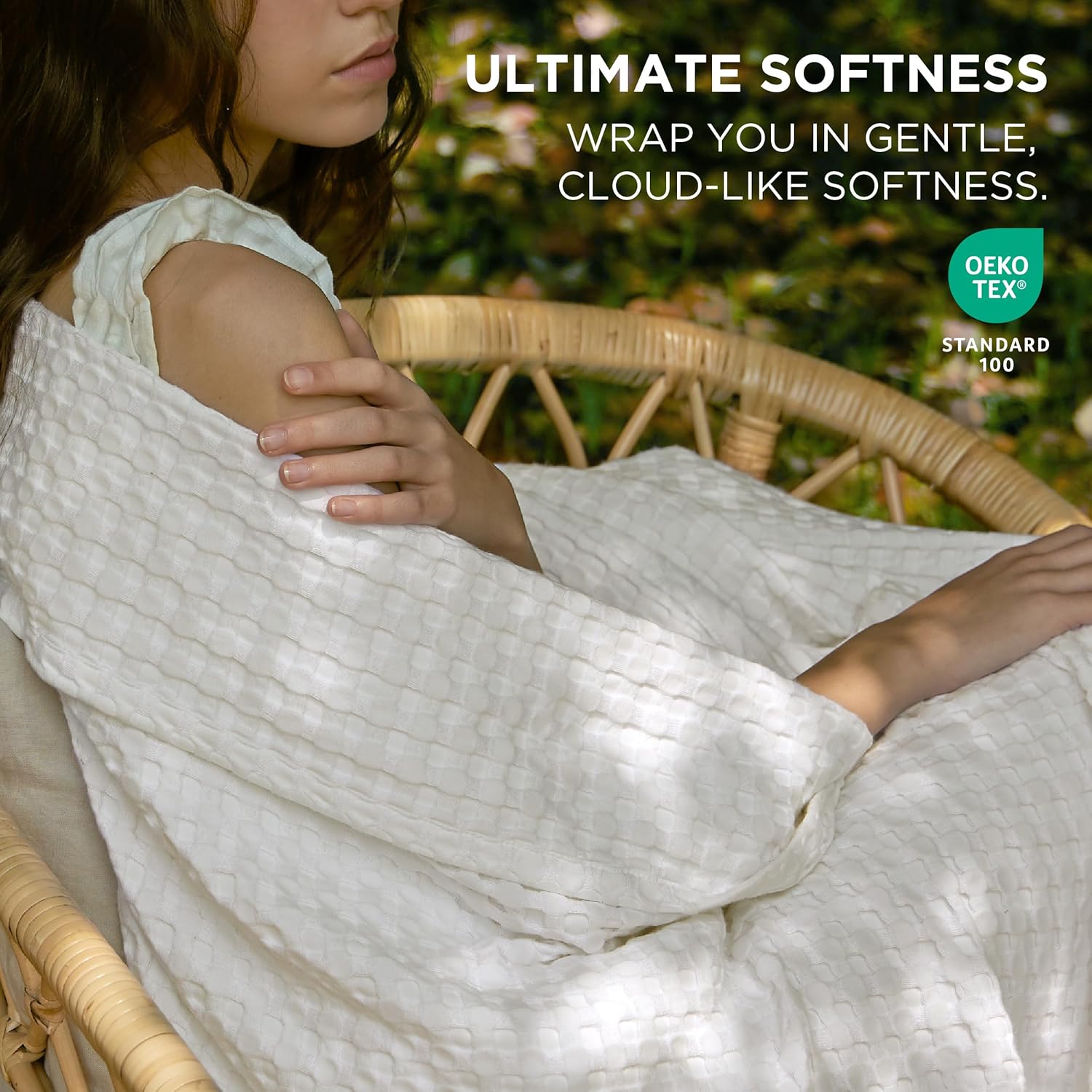 Lightweight Cotton and Bamboo Cooling Waffle Blanket - Queen Size Summer Throw