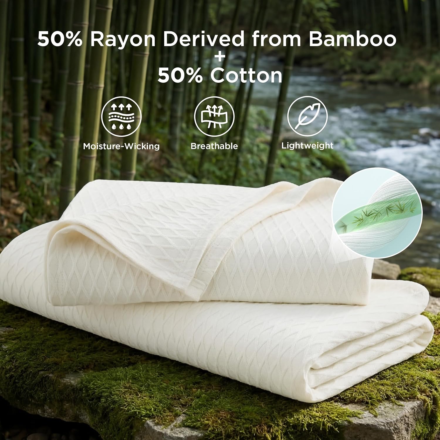 Cooling Bamboo Rayon Throw Blanket for Hot Sleepers - Lightweight Summer Comfort