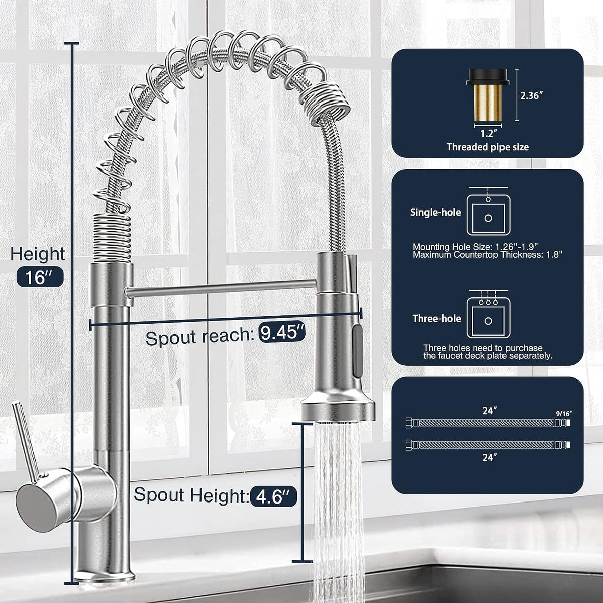 Pull-Down Sprayer Kitchen Faucet with Single Hole Design