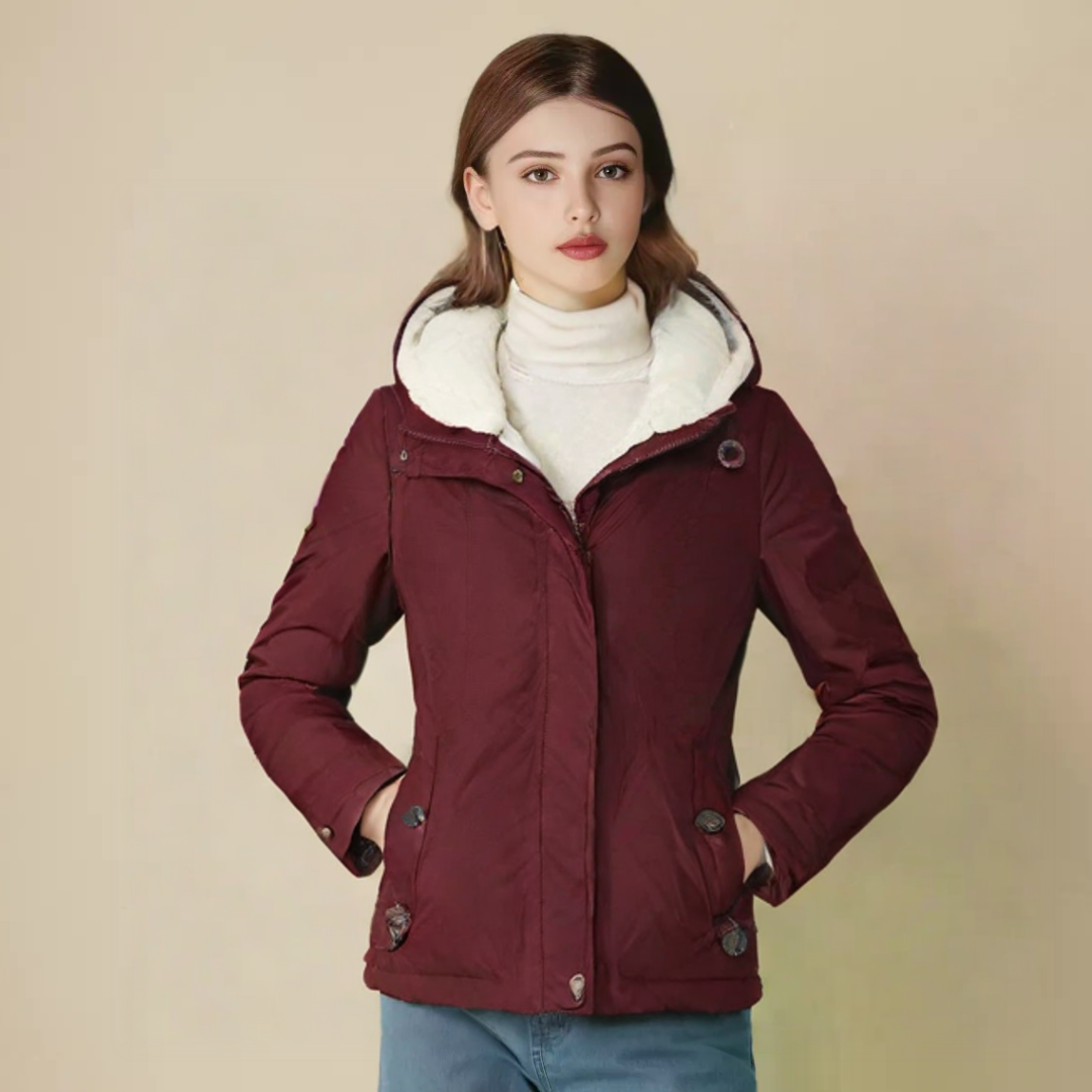 Women’s Winter Coat | Pleated Design with Detachable Lambswool Hood | Soft Teddy Lining & Practical Pockets | Comfortable Fit