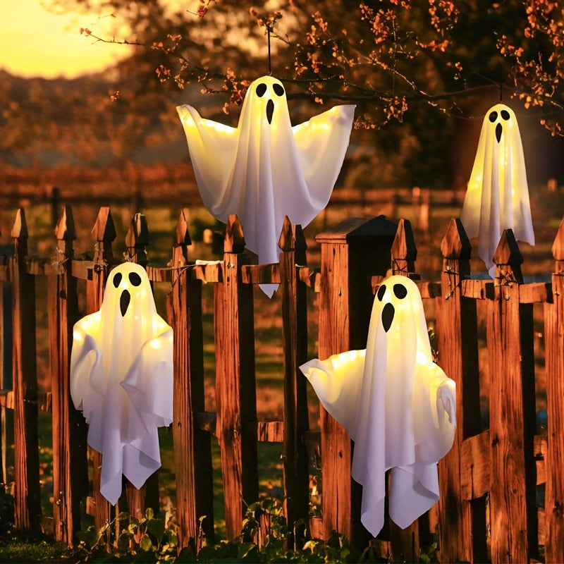 Glowing LED Halloween Hanging Ghosts Battery Operated Decor Set of 3