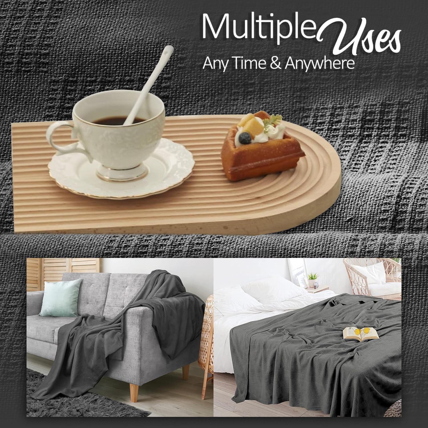 Lightweight Grey Cotton Blanket - 350 GSM Soft and Breathable Comfort