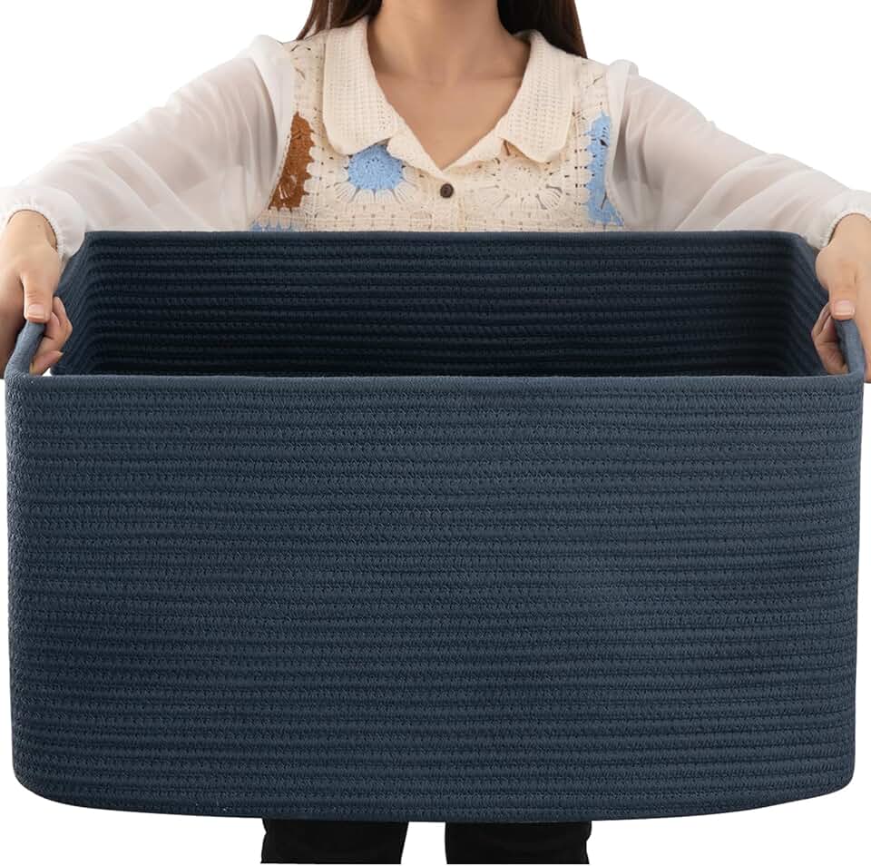 Spacious Rectangular Fabric Storage Basket with Handles