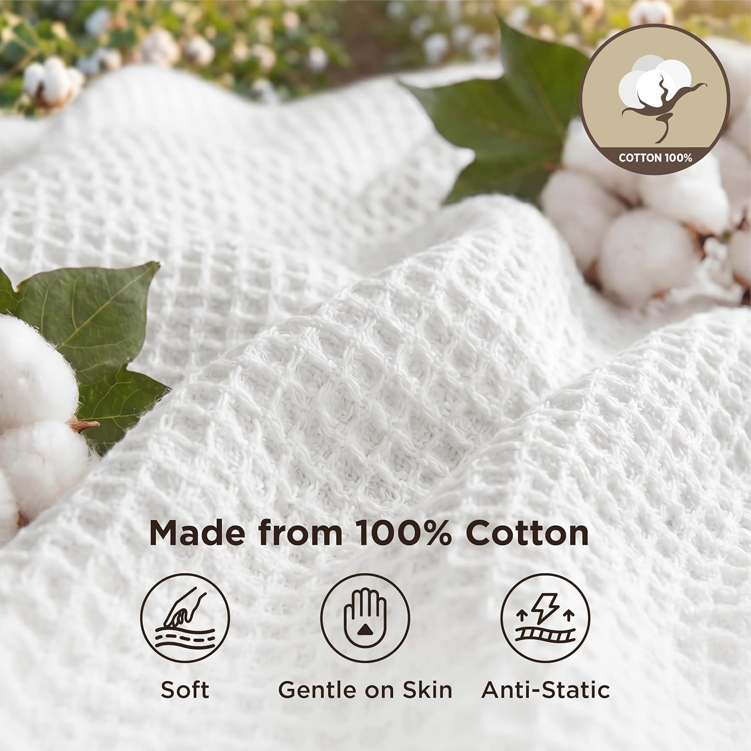 Queen Blanket Made of 100% Cotton with Cooling Waffle Weave for Summer