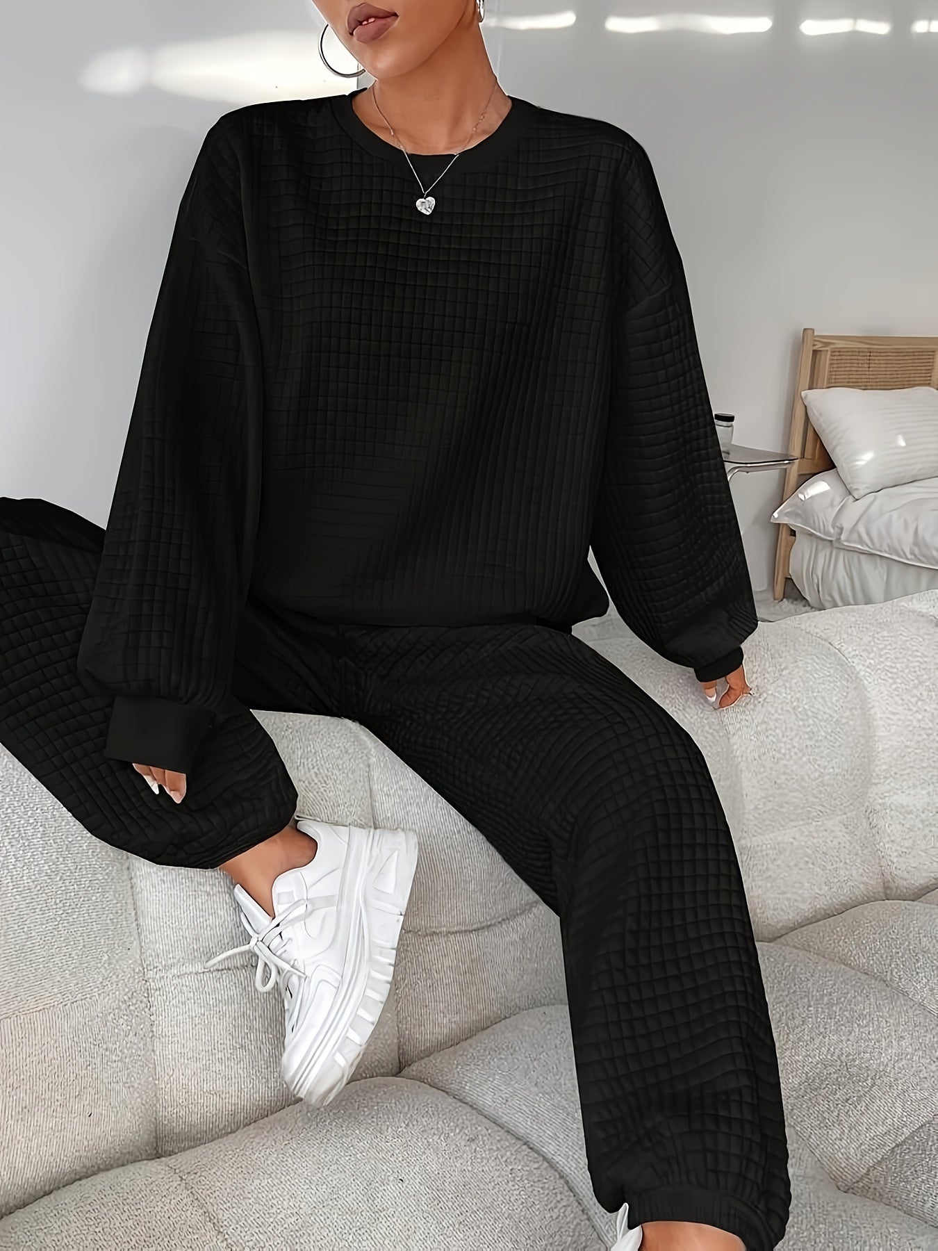Waffle Knit Lounge Set | Relaxed Fit | Soft Stretch Comfort | Polyester