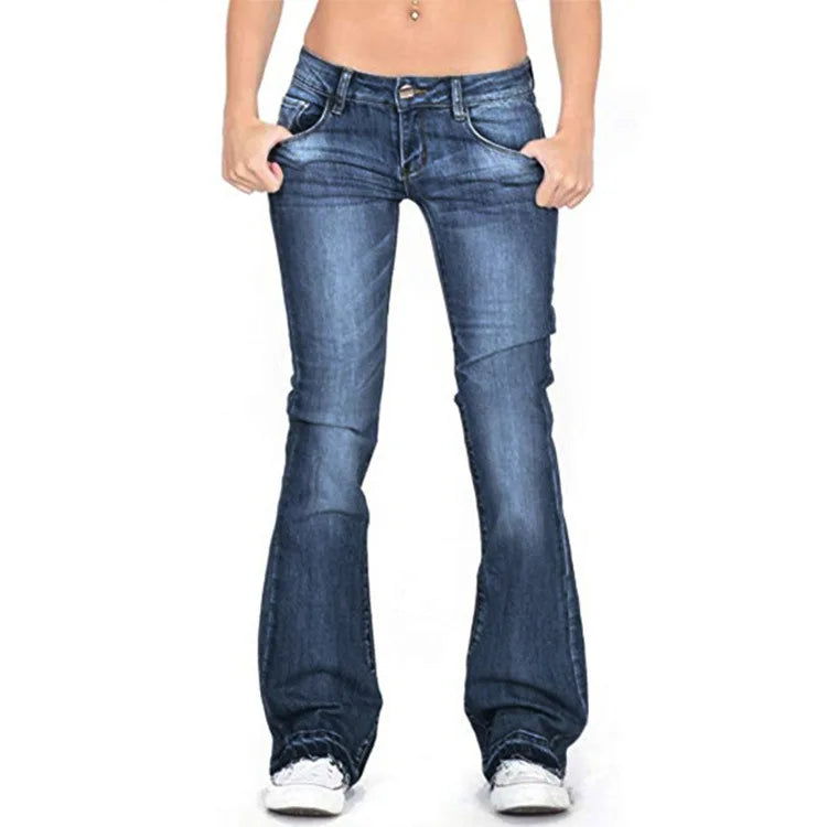 Women’s Low Rise Flared Jeans | Vintage Skinny Bell Bottom | Cotton Blend | Comfortable Fit