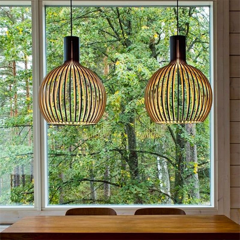 Handcrafted Wooden Pendant Light | Sustainable Wood Sphere Design | Adjustable Hanging Height | Warm Ambient Glow