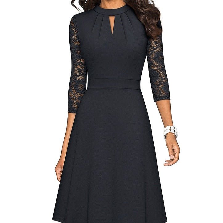 Women’s Lace Dress | Hollowed Design & Knee-Length Fit-and-Flare | Polyester | Comfortable Fit