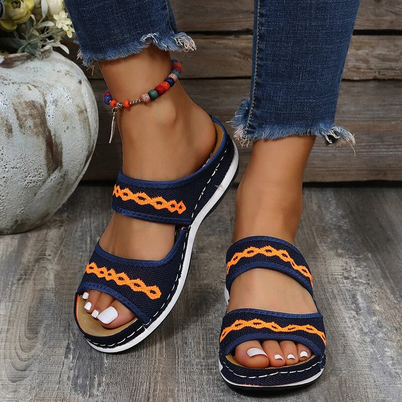 Women’s Casual Walking Sandals | Ergonomic Leather Design | Thick Cushioned Sole | Adjustable Velcro Straps