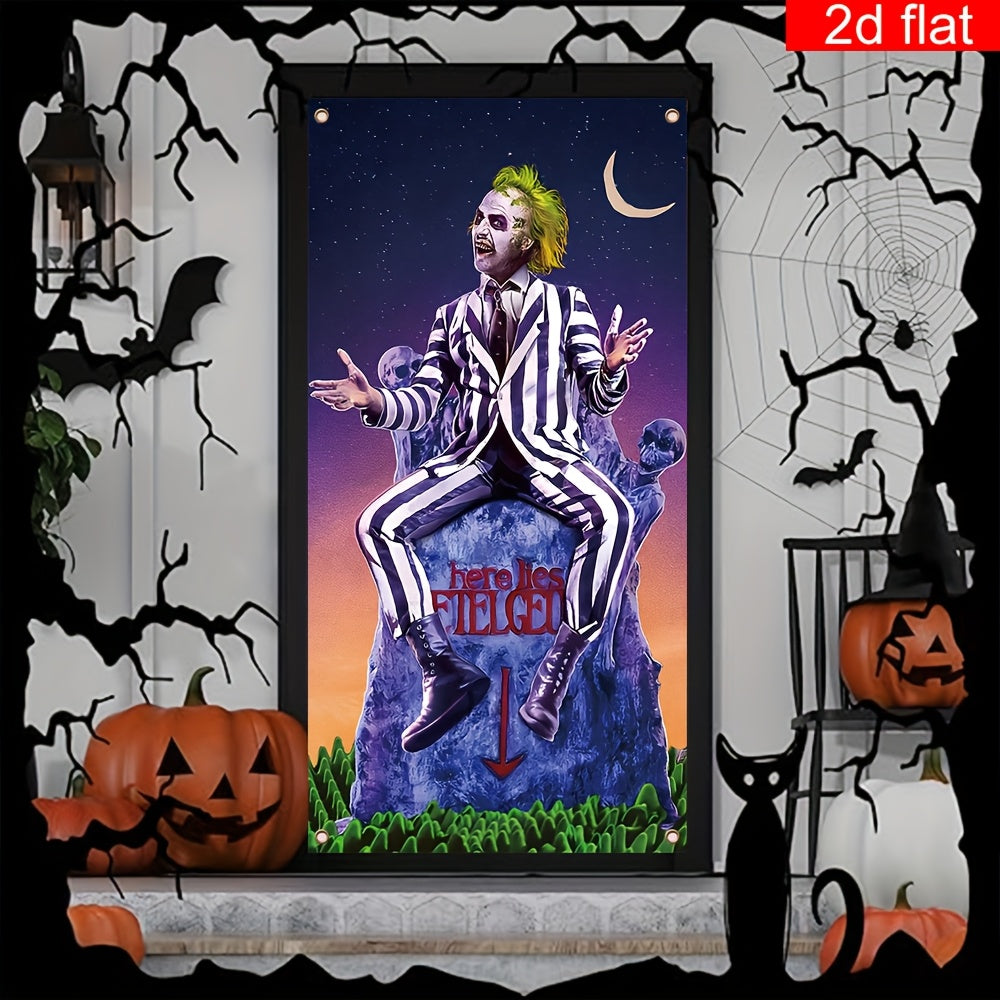 Gothic Clown Halloween Door Banner – Durable Polyester Front Porch Decor