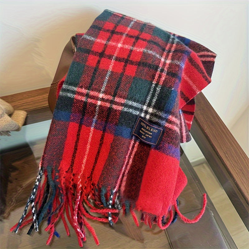 Wool-Blend Scarf | Tartan Pattern | Warm and Comfortable | Wool