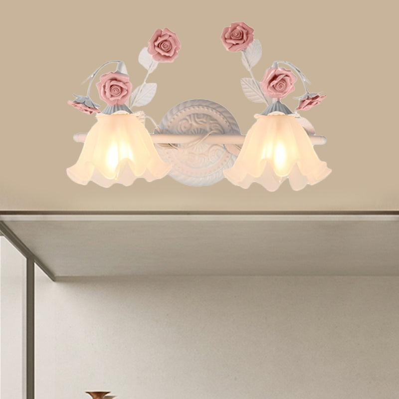 Taavita Bathroom Wall Mount American Flower Light Frosted Glass 2/3-Head Pink/Blue Vanity Lights 20 to 24 Inches 15 to 19 Inches